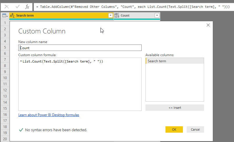 Add Custom Word Count Column in Power Bi