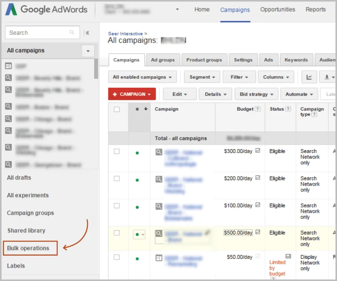 AdWords UI Bulk Operations