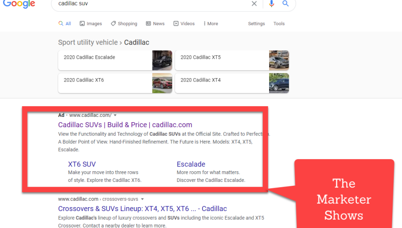 cadillac suv what the marketer shows