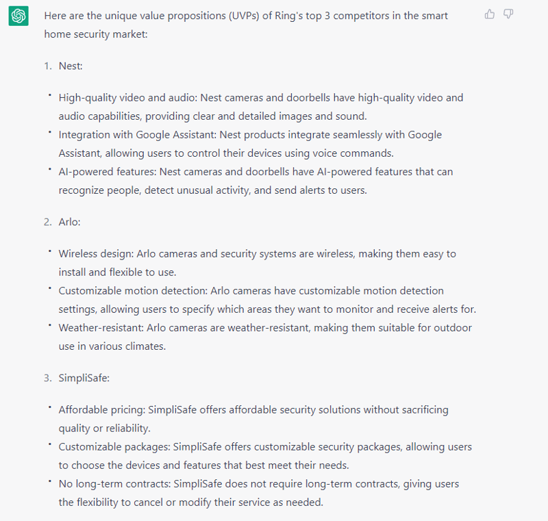 here are the uvps of rings top 3 compeitors in smart home security market