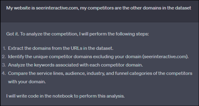 identify competitors in the data set with chatgpt