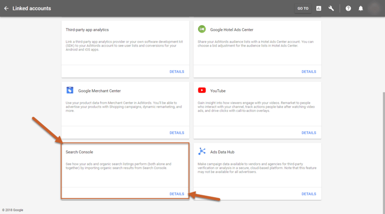 Search Console Details in Adwords